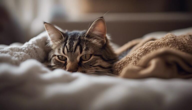 cat sleeping between legs